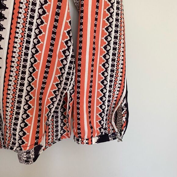 Sanctuary Small Boho Long Sleeve Coral & Navy Pattern Blouse - Picture 4 of 8
